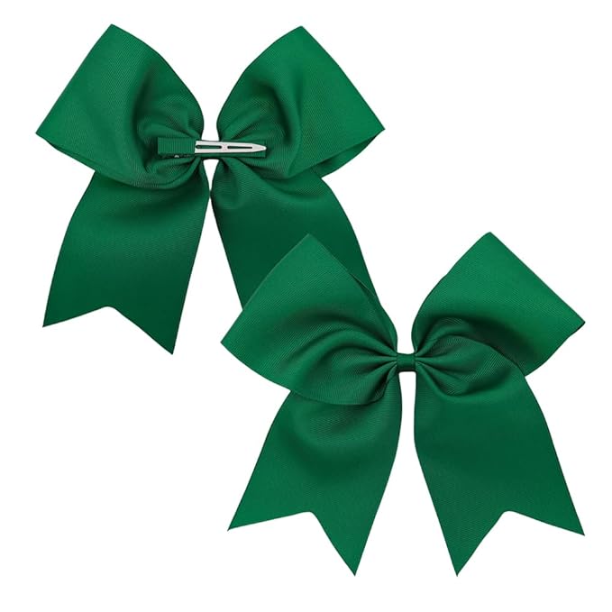 Pack of 2 Dark Green Jumbo Cheer Bow Hair Clips for School Girls Cheerleader Bows 8'' Dancing Softball Basketball Cheerleading Team Hair Accessories