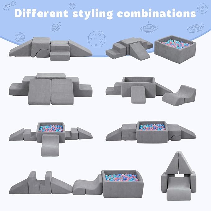 STAOLENE Soft Foam Climbing Blocks with Ball Pit, 6PCS Grey Indoor Climbing Toys for Toddler, Climb and Crawl Activity Play Set, Play Gym for Child Development (Balls not Included)