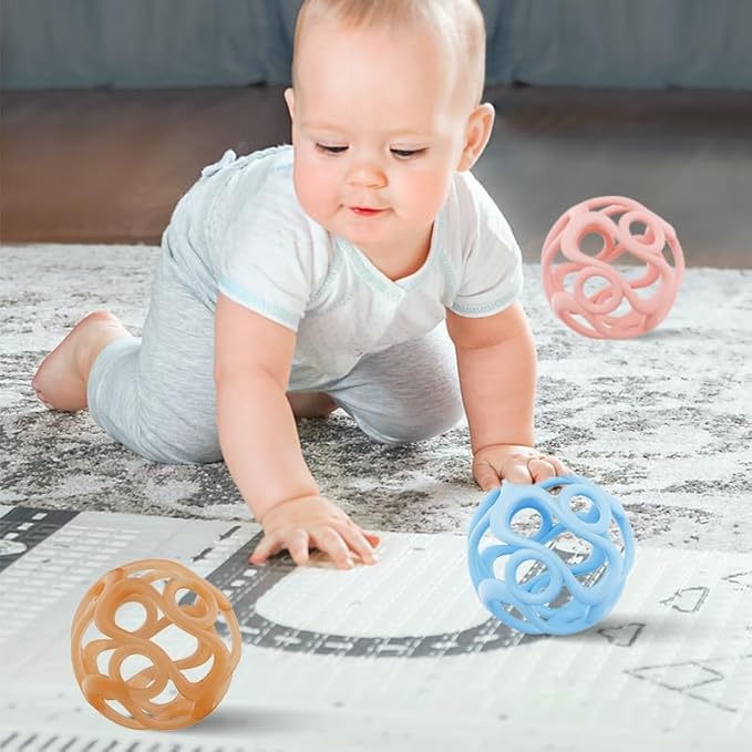 Silicone Teething Ball Toy, Tactile Sensory Ball Toy for Babies, Easy to Hold Design, Stretchy, Squisly, Soft (Moody Blue)