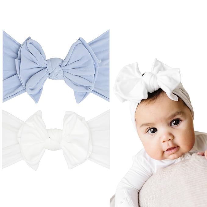 Baby Bling 2PK FAB-BOW-OUS®: dusty blue + white