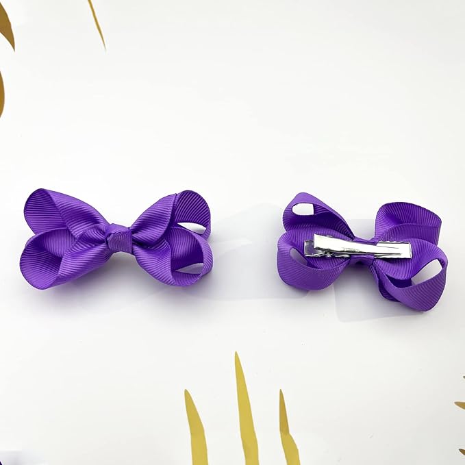 Purple Bows for Girls,6PCS Hand-made Grosgrain Ribbon Hair Bows Alligator Clips Hair Accessories for Little Teen Toddler Girls Kids (Purple)