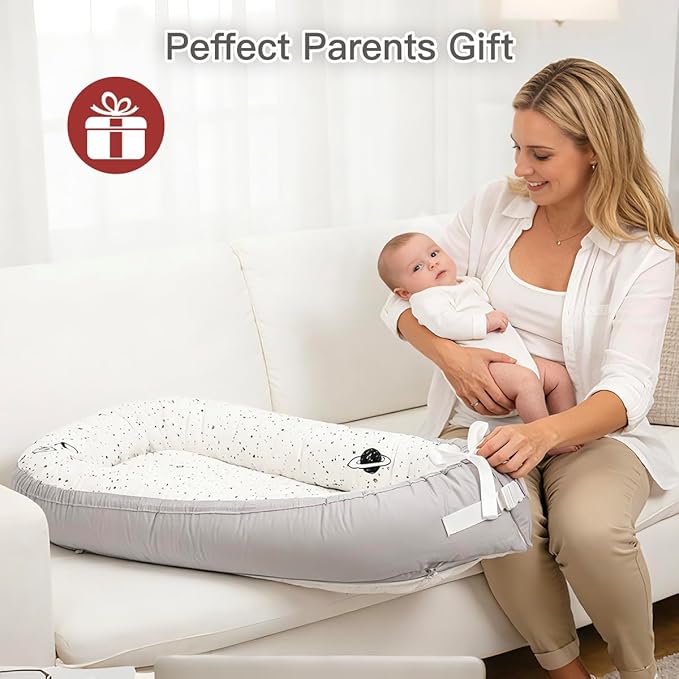 Baby Lounger | Organic Cotton Infant Lounger | Reversible, Adjustable & Portable Floor Lounger | Soft, Breathable, Washable Cover