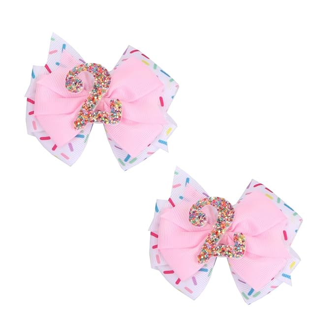 Birthday Hair Bow for Baby Girls 2 Years Old Birthday Decorations,Pink Hair Accessories for 2nd HBD Outfit Girl