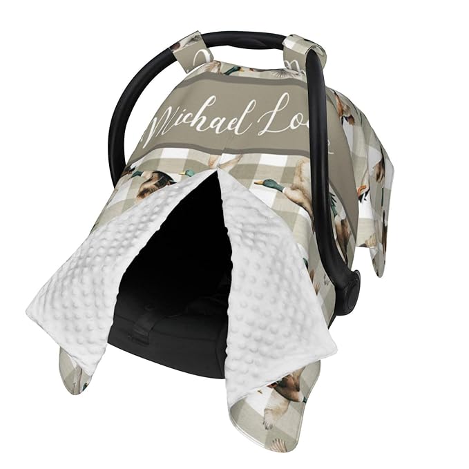 Personalized Wild Duck Baby Car Seat Canopy – Custom Name Opening Minky Nursing Cover, Infant Carseat & Stroller Cover for Newborn Boys Girls