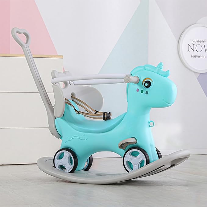 4 in 1 Rocking Horse for Toddlers 1.5-3Years, Baby Ride on Toy with Detachable Balance Board,Footrest and 4 Smooth Wheels, HDPE Material and 40° Swinging,Balance Bike