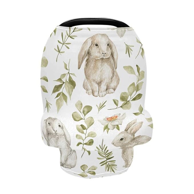 Moudou Cute Rabbit Baby Car Seat Cover, Soft Stretchy Infant Carseat Canopy Cover Newborn Nursing Breastfeeding Cover for Stroller, High Chair, Shopping Cart