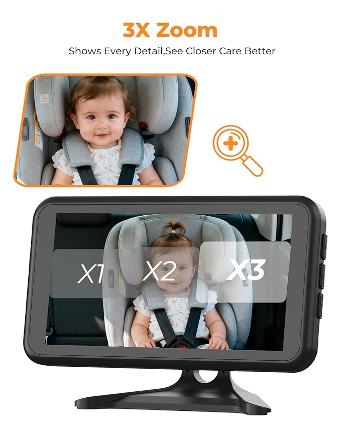 LUCKVIEW BM2A Baby Car Camera – 3X Zoom to See Baby Clearly, 5.2" 1080P Display & Auto IR Night Vision, Rear-Facing View Monitor, Easy Install for Parents & Pet Owners