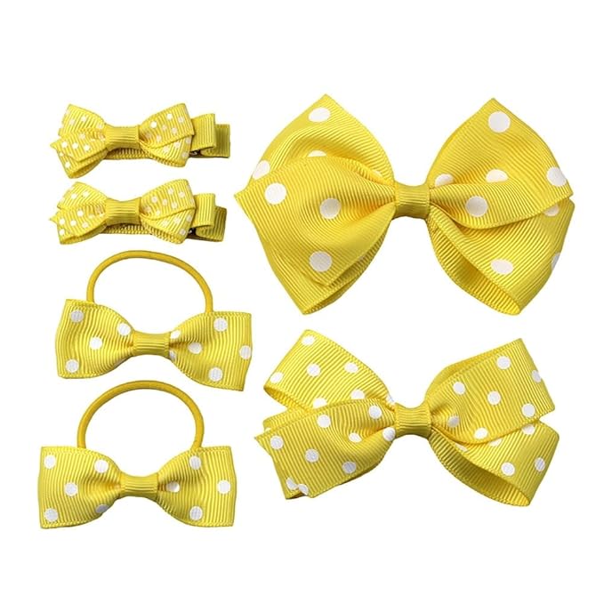 Yellow Polka dot Hair Clips Bow Baby Girls Polka dot Barrettes Clips BBG54 (B8-Yellow)