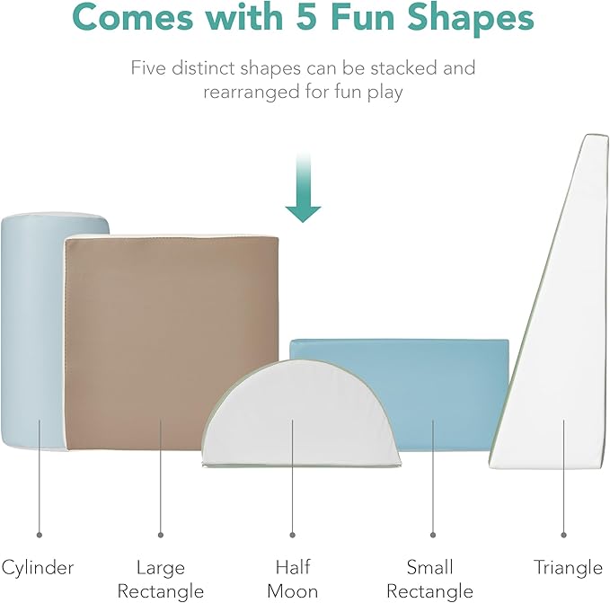 Best Choice Products Soft Foam Climbing Blocks for Toddlers, 5-Piece Baby Play Set, Easy-Clean Vinyl Foam Shapes, Safe Certified Materials, Early Learning Motor Skill Development Toy - Earth Tone