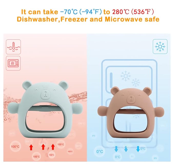 Bear Mitten Baby Teether, Anti-Drop Teething Toy for Babies 3+ Months, Silicone Teether for Baby Teething Relief, Infant Toy for Sucking Needs, BPA Free(Blue)