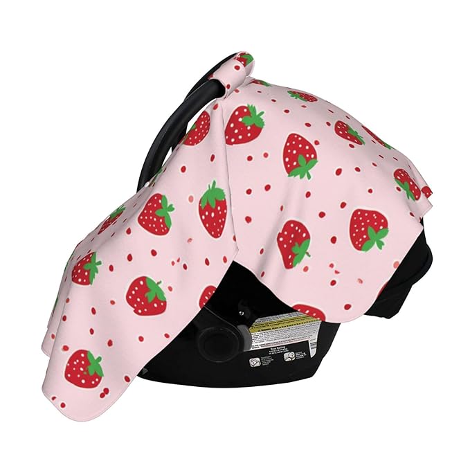 KiuLoam Pink Dots Strawberry Baby Car Seat Canopy, Nursing Cover for Mom Breastfeeding Scarf, Infant Car Seat Cover/Multiuse Baby Stroller Covers for Babies Boys Girls