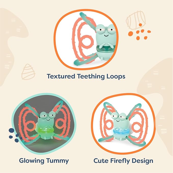 B. toys – Sensory Teether – Glowing Firefly Toy – Light – up Baby Toys – Interactive Teething Toy for Babies – 3+ Years Months – Spark Buddy