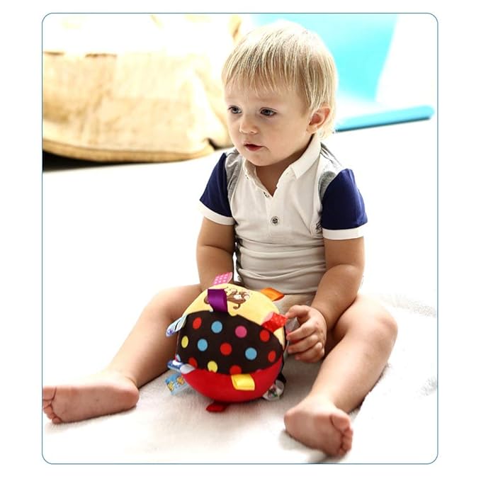 Colorful Tag Chime Ball - Soft Plush Sensory Rattle Toy for Babies Kids Toddlers Infants
