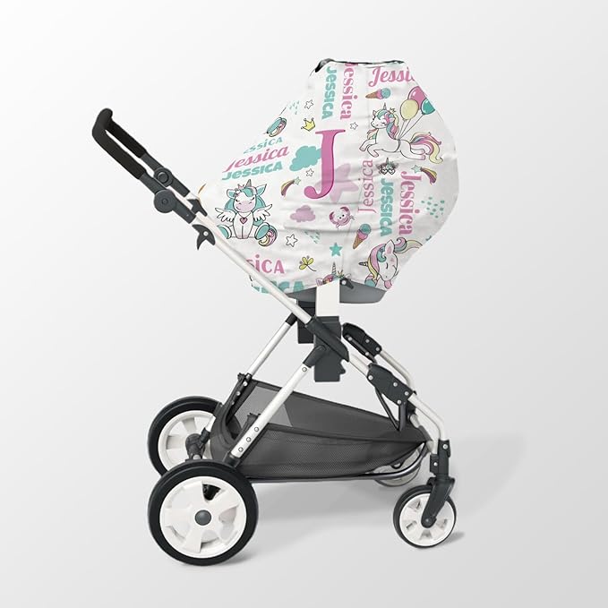 Personalized Baby Car Seat Cover Stroller Canopy: Custom Name Newborn Baby Boy Girl Elastic Nursing Cover for Moms First Birthday Gift Pink(one Size)