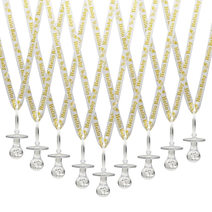 36 Pieces Hello Baby Baby Shower Pacifiers Necklace Acrylic Baby Party Favors Charm Gender Neutral Reveal Baby Shower Party Decorations Table Scatter (Clear Pacifier)