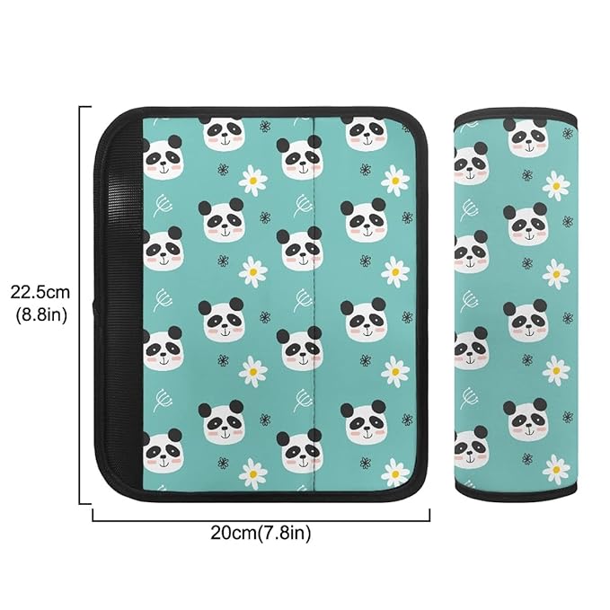 ENLACHIC Kids Car Seat Belt Cover, Cute Cartoon Animal Print Baby Car Seat Strap Pads Infant Car Seat Protector Car Accessories Universal All Cars,Panda Daisy