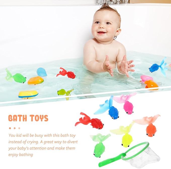 TOYANDONA Baby Fishing Toy Set Soft Rubber Goldfish Bath Toys for Infant Toddler Water Play Development Hand-Eye Coordination 7.5 Inch