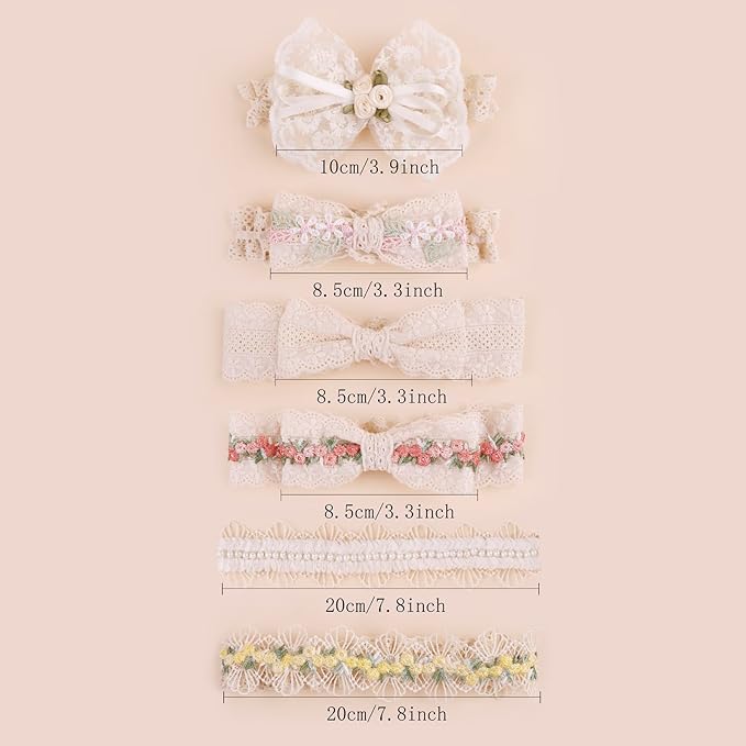 Baby Girl Flower Hair Bows Nylon Headbands, 6PCS Stretchy Soft Floral Hairbands Crown, Handmade Hair Accessories for Newborn Infant Toddler