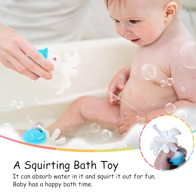 Teething Toys 3-6 Months, Mombella Octopus Teethers for Babies 6-12 Months, Soft Silicone Baby Teething Toys 12-18 Month Old, Baby Chew Toys, Squeaky Infant Teether Toys, Easy to Hold, Blue