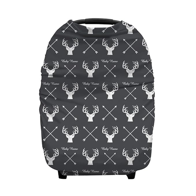 Personalized Deer and Arrow Baby Car Seat Covers with Name, Custom Nursing Cover Breastfeeding for Babies, Carseat Canopy for Boys and Girls, Infant Stroller Cover, Breathable Carseats Cover