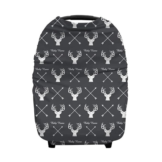 Personalized Deer and Arrow Baby Car Seat Covers with Name, Custom Nursing Cover Breastfeeding for Babies, Carseat Canopy for Boys and Girls, Infant Stroller Cover, Breathable Carseats Cover