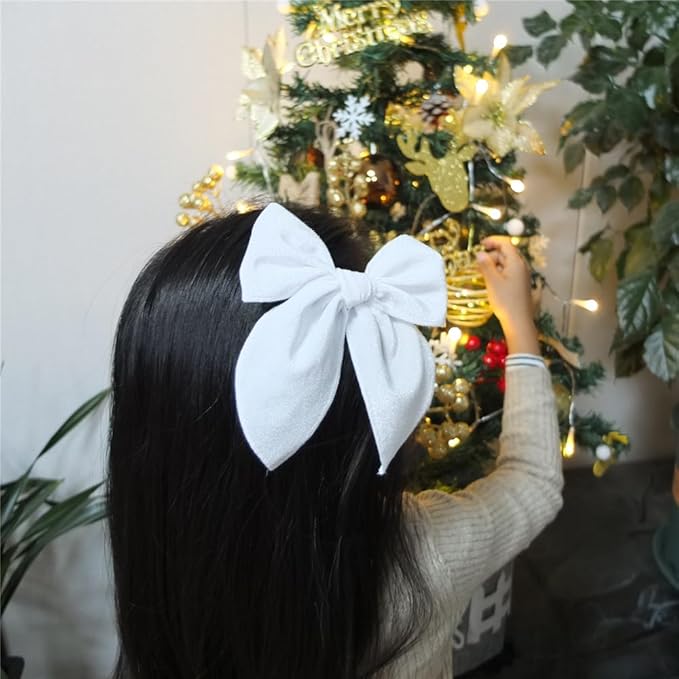 Velvet Plaid Bow Hair Clips and Accessories for Little Girls and Baby Moms - Red Green White Christmas Fable (4 Pack)