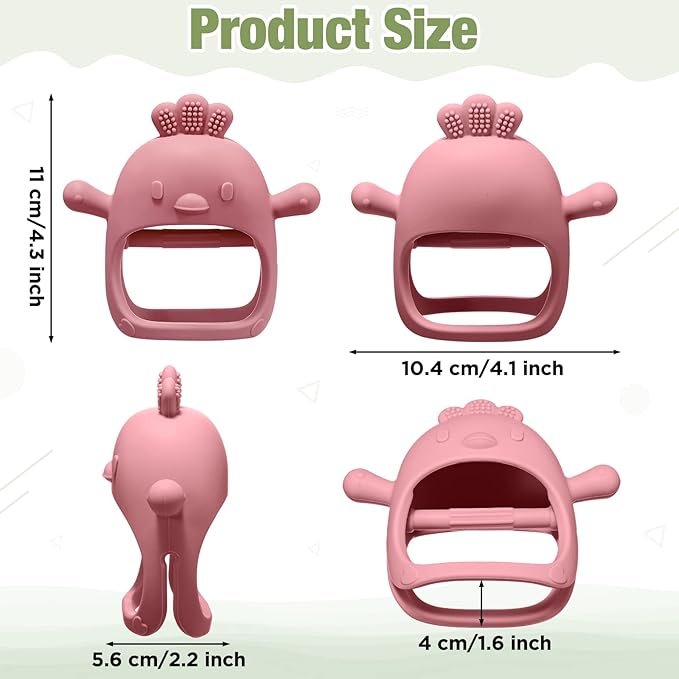 3 Pack Baby Teether Teething Toys for Babies 0-6 Months Baby Teething Toy Silicone Anti Dropping Infant Hand Teether Pacifiers Wrist Hand Chew Toys for Sucking Needs(Olive Green, Red, Yellow, Chick)