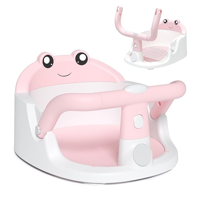 Baby Bath Seat for Babies 6 Months & Up, Non-Slip Toddler Bath Seat with Suction Cup, Safe and Comfortable Portable Infant Bathtub Chair for Bathroom, Bathtub Tub Sitting Up, Easy to Clean (Pink)