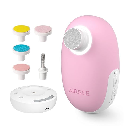 AIRSEE Baby Nail Trimmer Electric, Newborn Nail Clipper with Light, Safe & Easy Electric Nail File Baby Nail Clippers Baby Nail Care Set with LED Light, 6 Replacement Heads & Storage Case, Pink