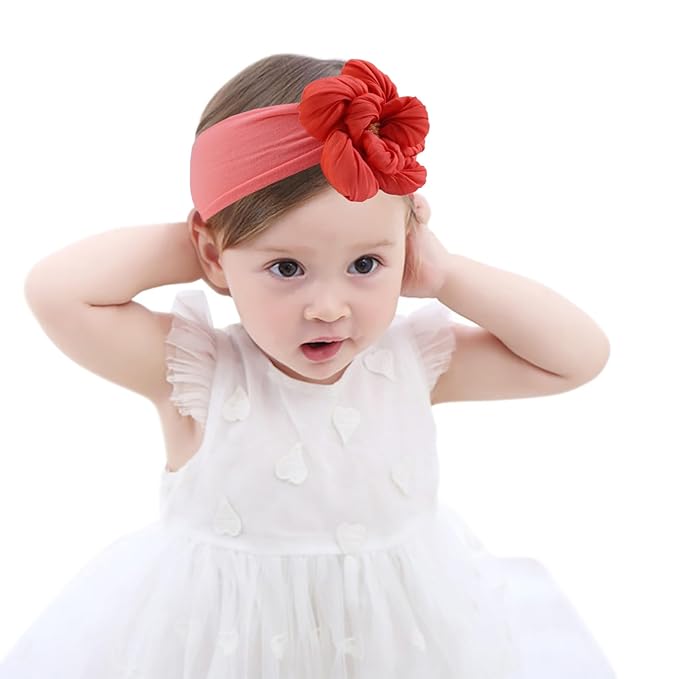 Baby Girls Nylon Headband and Bow Big Flower Headbands Fashion Hair Accessories for Newborns Infants Orange Red