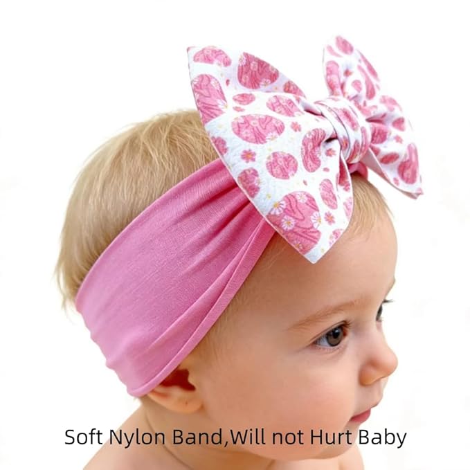 Easter Bunny Headband for Baby Girl, Turban Nylon Elastic Hair Band with Flower Bow, Newborn Infant Toddler Easter Hair Accessories (Y17, FZ)