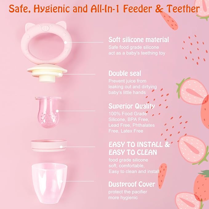 Baby Solids/Frozen Fruit Feeder Pacifier, Infant Teether Toy 4M+, BPA-Free Silicone Pouch & Nipple, Safely Introduce Solids, Teething Relief, 2-Pack
