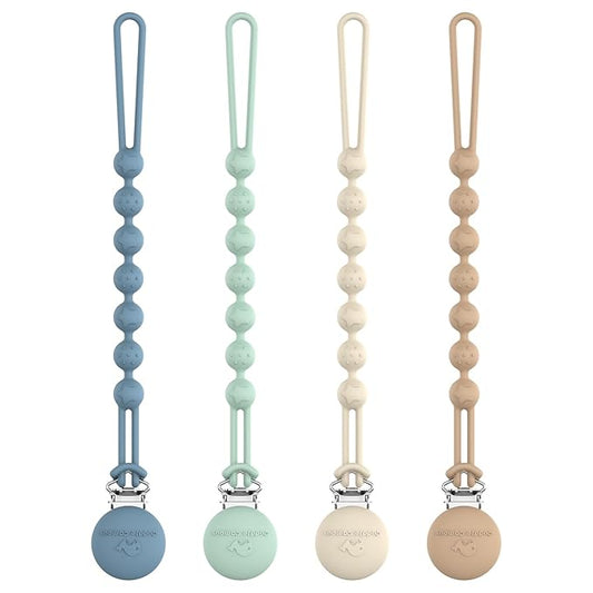 Cuddle Campus Silicone Pacifier Clip Holder with One Piece Design,Soft Flexible Binky Clips with Texture for Baby Boy and Girl Pack of 4 (0-6m)