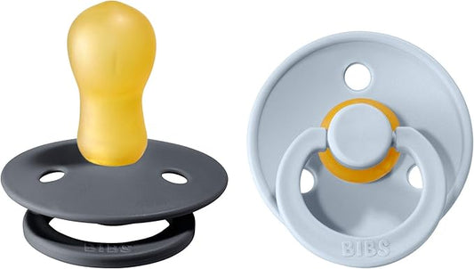 Bibs Pacifiers Color Collection, Set of 2 BPA-Free Latex Pacifiers Made in Europe, Round Nipple Baby Pacifier.