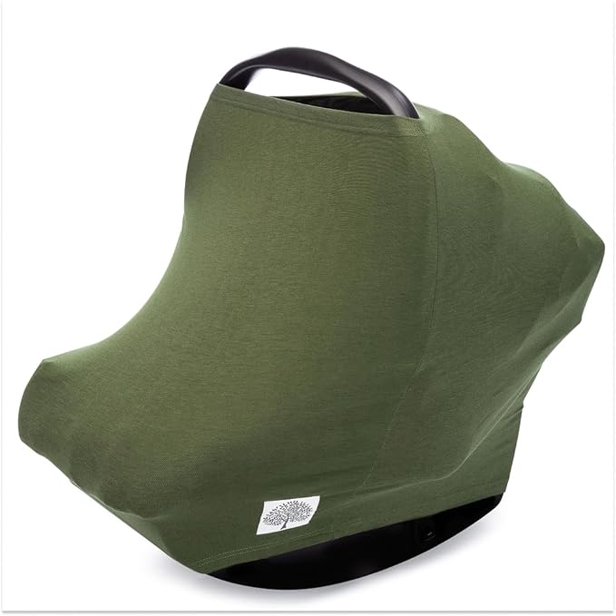 Parker Baby 4 in 1 Car Seat Cover for Girls and Boys - Stretchy Carseat Canopy, Nursing Cover, Grocery Cart Cover, High Chair Cover - “Pine”