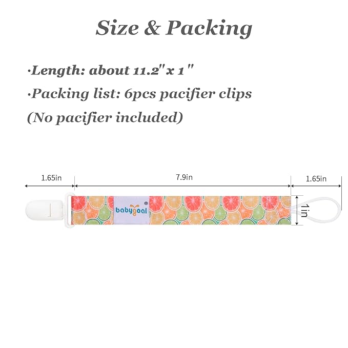 babygoal Fruit Pacifier Clips, 6 Pack Binky Paci Holder Leashes Fits for Most Baby Pacifiers and Binkies