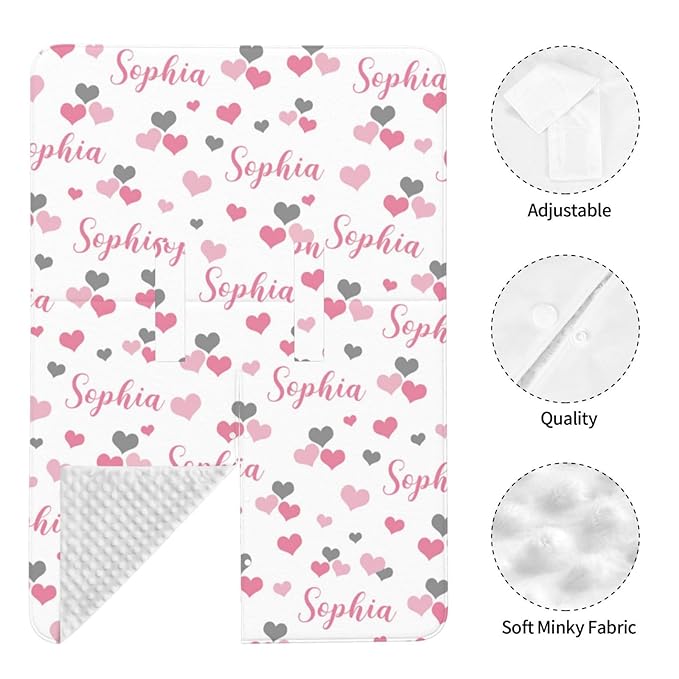 Personalized Baby Car Seat Canopy with Name, Hearts Infant Carseat Canopy, Nursing Breastfeeding Stroller Cover for Newborn Girls