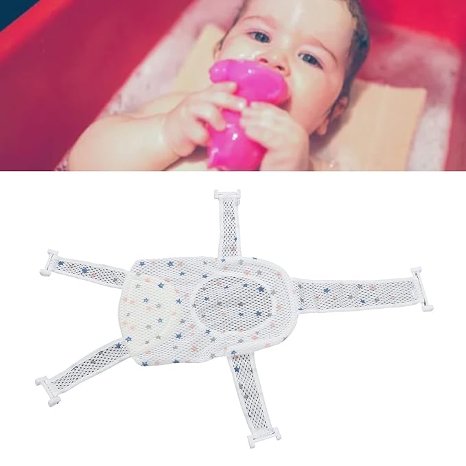 Asixxsix Bath Seat Support Net, Five Corner Baby Bath Seat Support Net Skid Proof Adjustable Baby Bath Support Net Universal Breathable Baby Shower Net for Newborn 0 to 18 Months (Star)