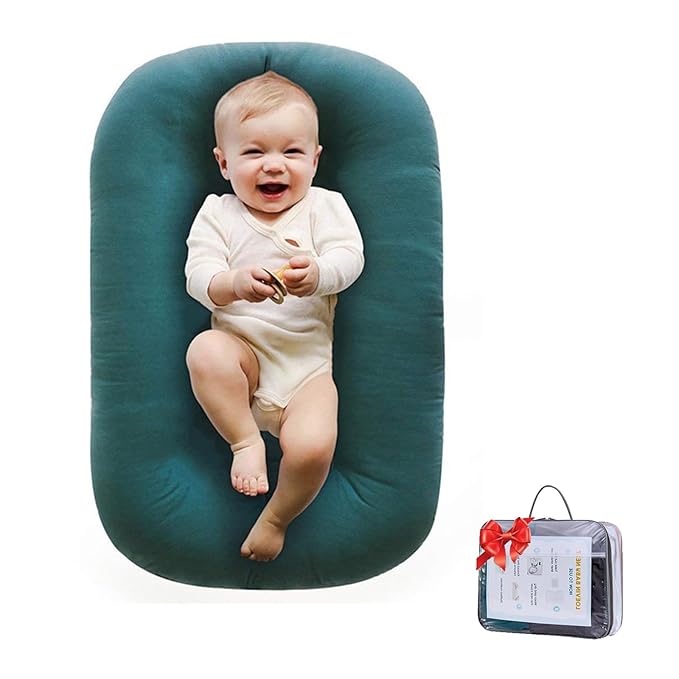 Baby Lounger for Newborn 0-24 Months, Soft Portable Infant Nest & Play Mat & Diaper Changing Pad for Home,Travel & Floor Time, Newborn Babies Essentials Gifts(Peacock Green)