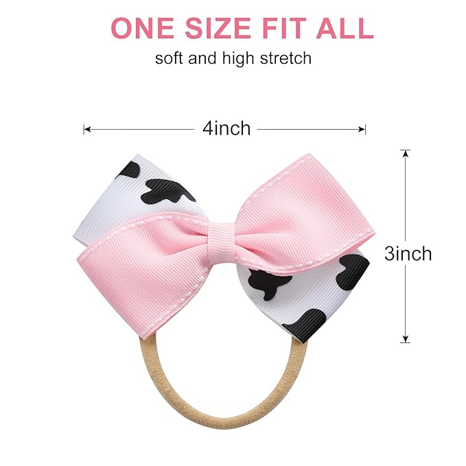 Fancheer Baby Girls Cowgirl Pink Cow Bow Headband Infant Toddler Birthday Party Hair Accessories