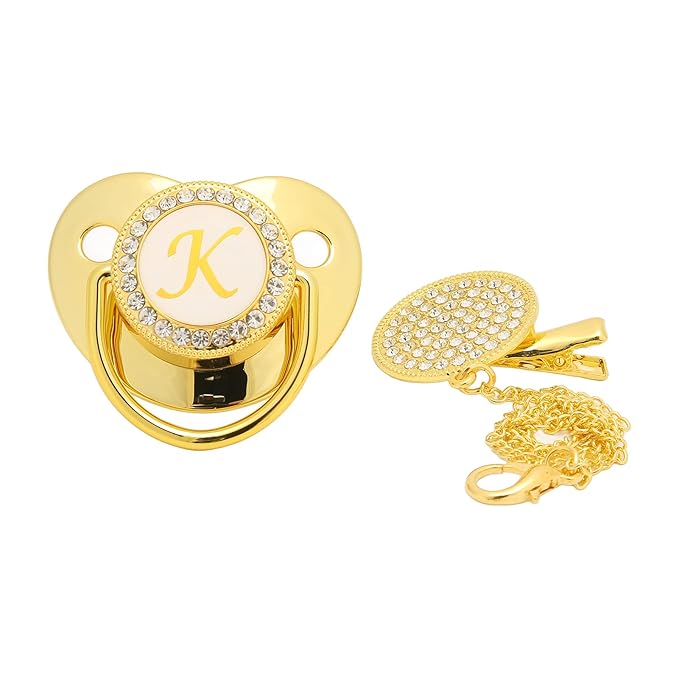 Baby Pacifier, Pacifier Curved Design 26 Letters Baby Pacifier with Chain Clips for Newborn (K)