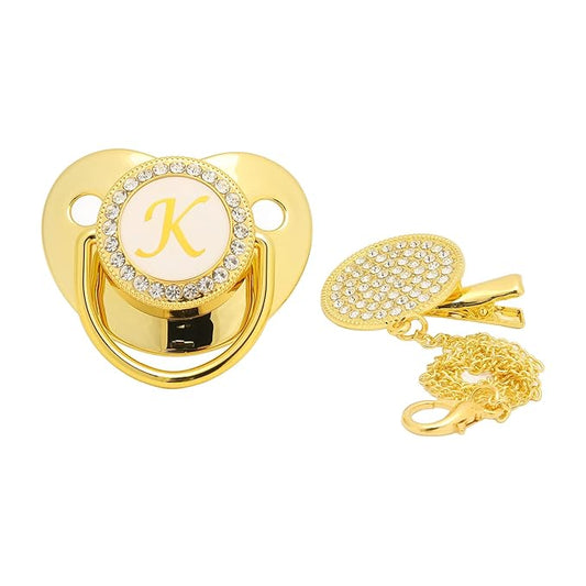 Baby Pacifier, Pacifier Curved Design 26 Letters Baby Pacifier with Chain Clips for Newborn (K)