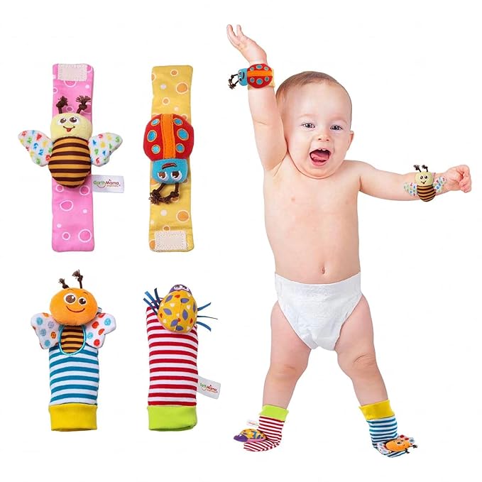 Infant Toys Wrist Rattle Baby Hand Rattle Watch with Socks with Rattle Bell Paper Plush Toy