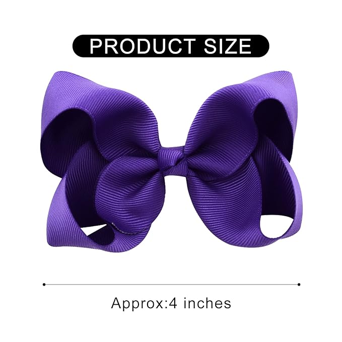 DEEKA 16 PCS 4" Hand-made Hair Bow Grosgrain Ribbon Solid Color Hair Bow Alligator Clips Hair Accessories for Little Teen Toddler Girls -Deep Purple