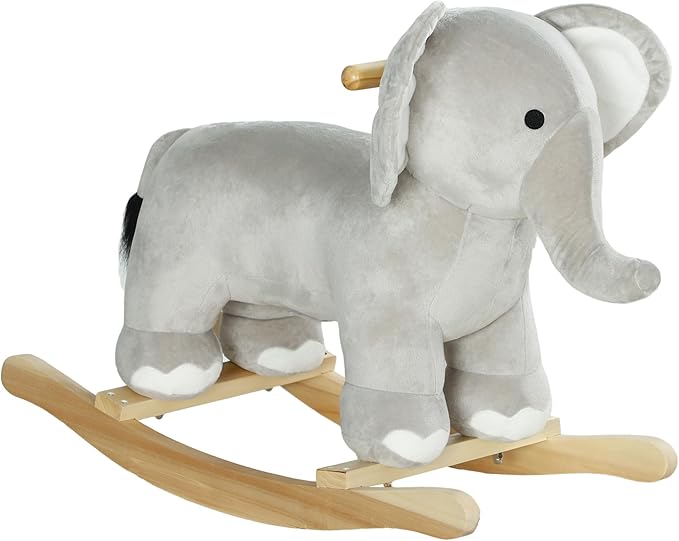 Qaba Rocking Horse, Kids Rocking Animal, Elephant Rocker with Realistic Sounds, Plush Ride on Toy for Years 2-4, Gray