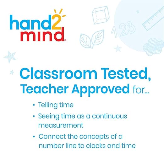 hand2mind NumberLine Clock, Telling Time Teaching Clock, Learn to Tell Time Clock, Analog Classroom Learning Clock, Teaching Time Math Manipulatives, Clocks for Kids Learning to Tell Time (Set of 6)