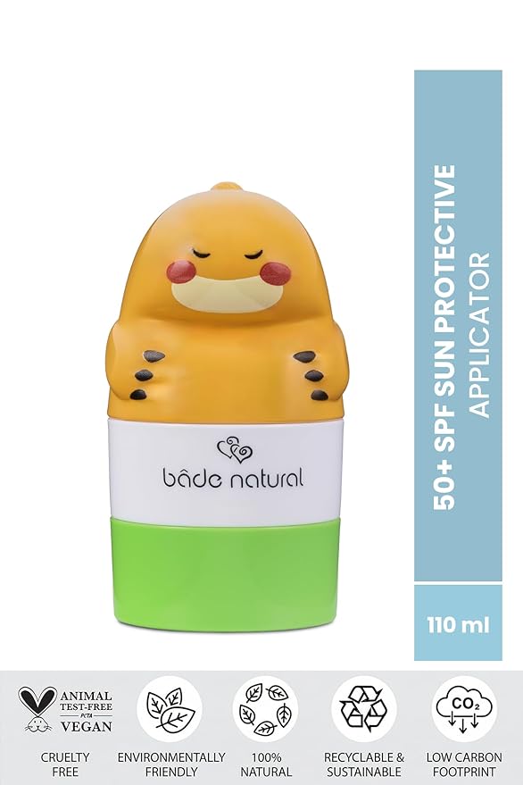 Bade Natural Refillable Dinosaur-Shaped Sunscreen Applicator for Kids – 3.7 fl oz - Roll-On Bottle – Empty, Reusable Dispenser for SPF Lotion – Soft Applicator Tip, Travel-Friendly