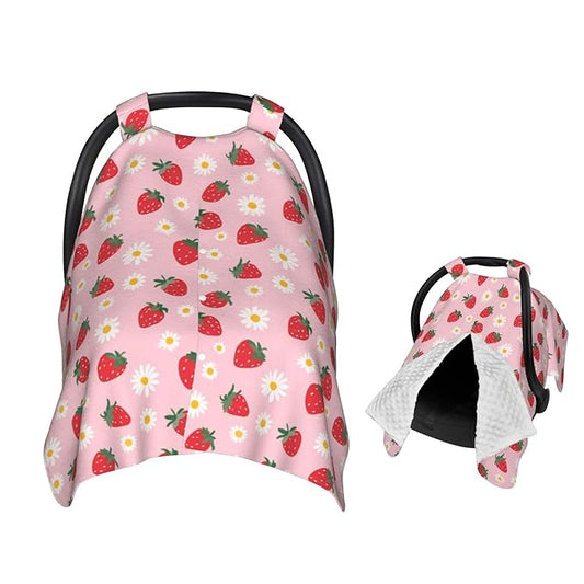 Strawberry Flowers Baby Car Seat Canopy Nursing Cover for Newborn Car Seat Breastfeeding Covers Blanket Newborn Shower Gift