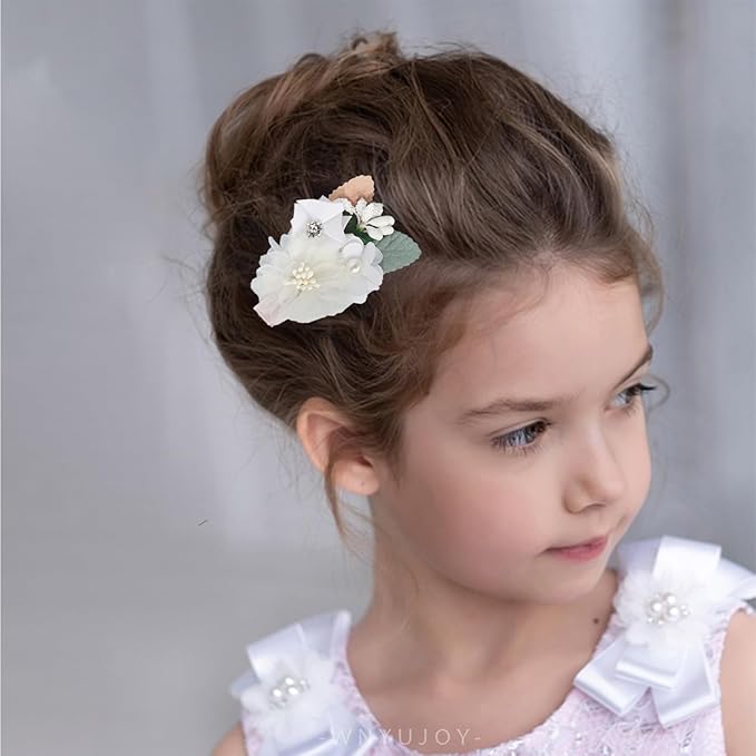 3pcs Girls Flower Hair Clips, Floral Hair Barrettes w/Boutique Fully Lined Alligator, Hair Bows for Baby Newborn Toddler