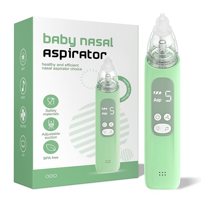 X-Bosak Baby Nasal Aspirator, Electric Nose Sucker with 5 Levels Suction, Soothing Light & Nursery Rhymes (Green)